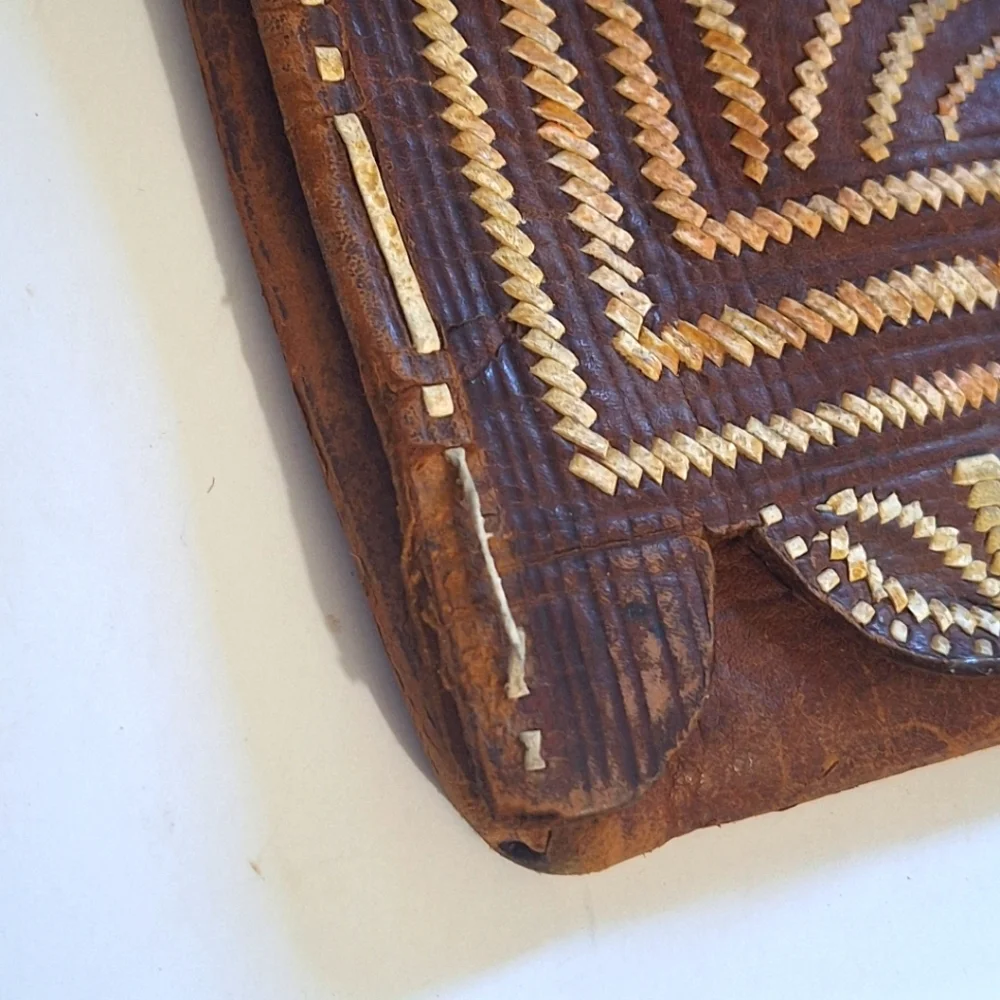 Antique Handmade Hide Leather Messenger Crossbody Bag Morrocan Style Embroidery